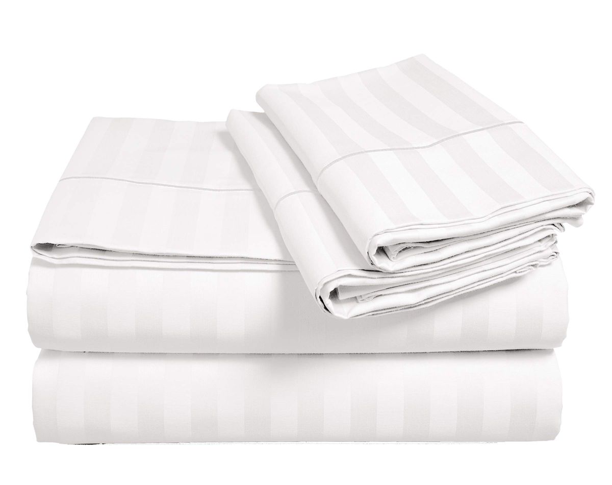 Hotel White Bedsheet 300TC, Cotton, Stripe, 5-Star Quality Full set
