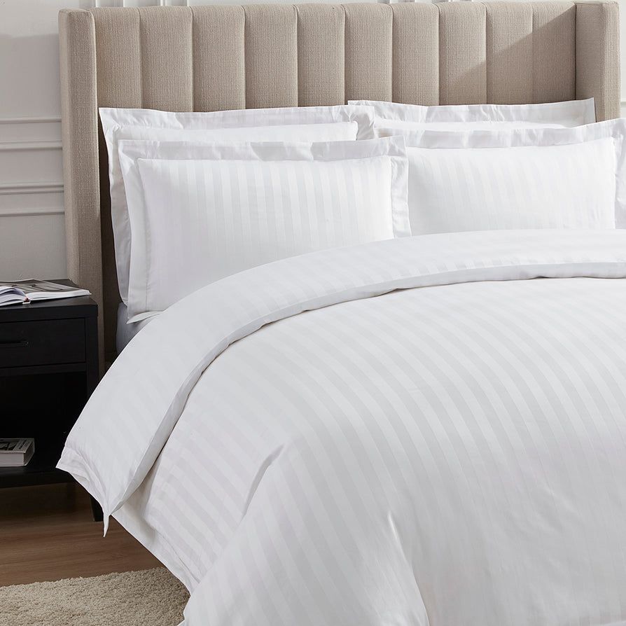 Hotel White Bedsheet 300TC, Cotton, Stripe, 5-Star Quality Full set